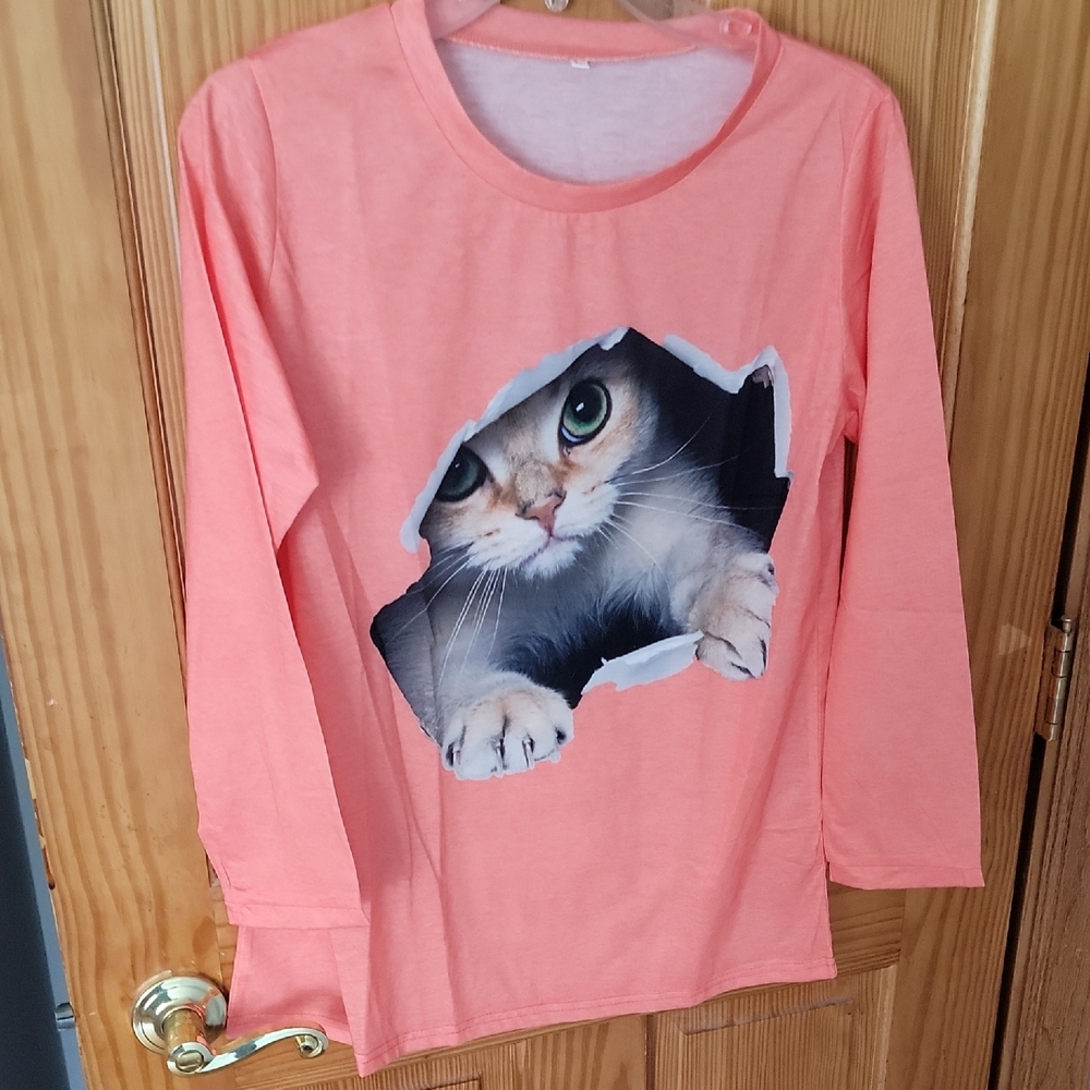 Zanzea Coral Cat Peek T-Shirt